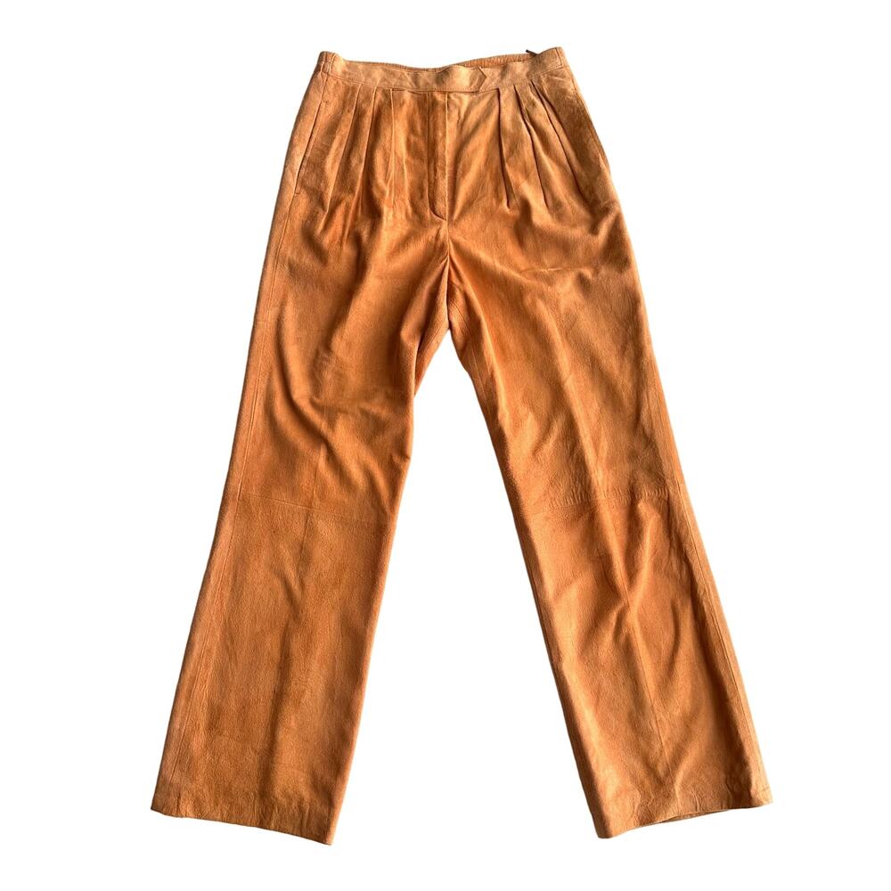 Saks Fifth Avenue VTG Lamb Suede Pleated Straight Leg Peach Trouser Pants 6 8